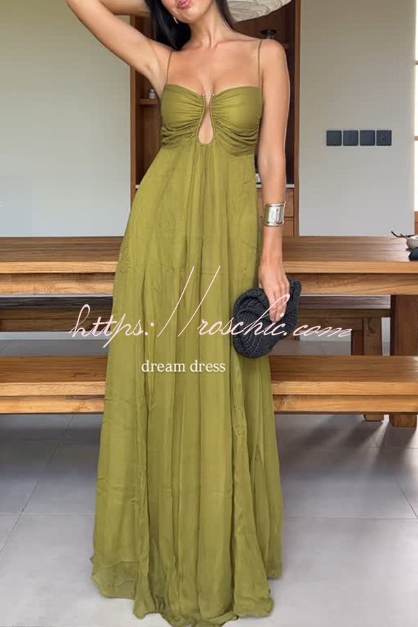 Metal Hollow Back Smocked Maxi Slip Dress – Vacation Style