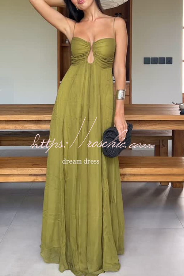 Metal Hollow Back Smocked Maxi Slip Dress – Vacation Style