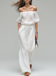 White Linen Blend Off-the-Shoulder Top & Wide-Leg Pants Set