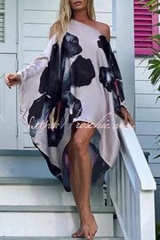 Floral Printed One Shoulder Maxi Dress – Loose Fit