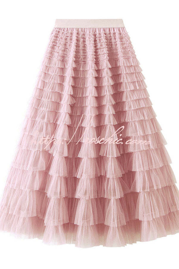 Tiered Tulle Maxi Skirt with Elastic Waist – Loose Fit