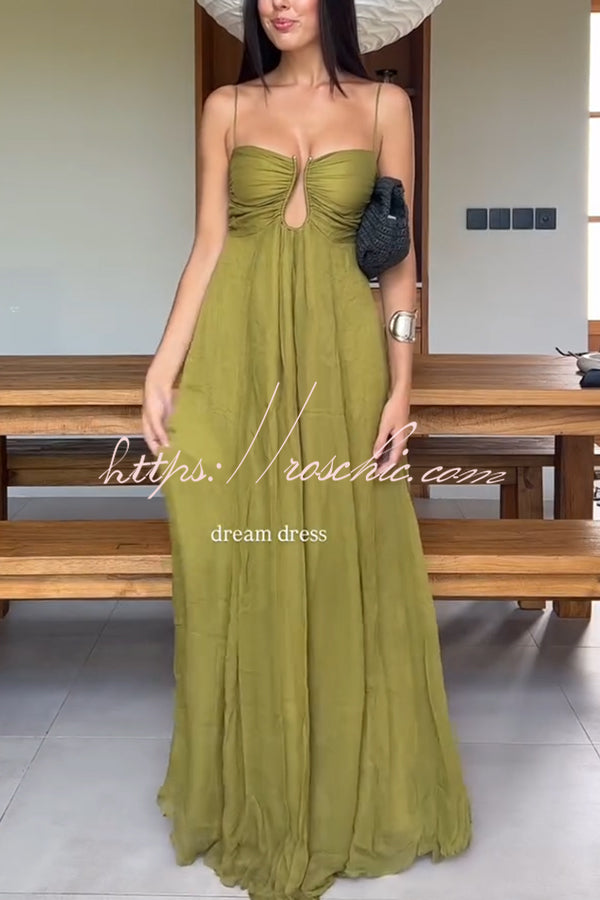 Metal Hollow Back Smocked Maxi Slip Dress – Vacation Style