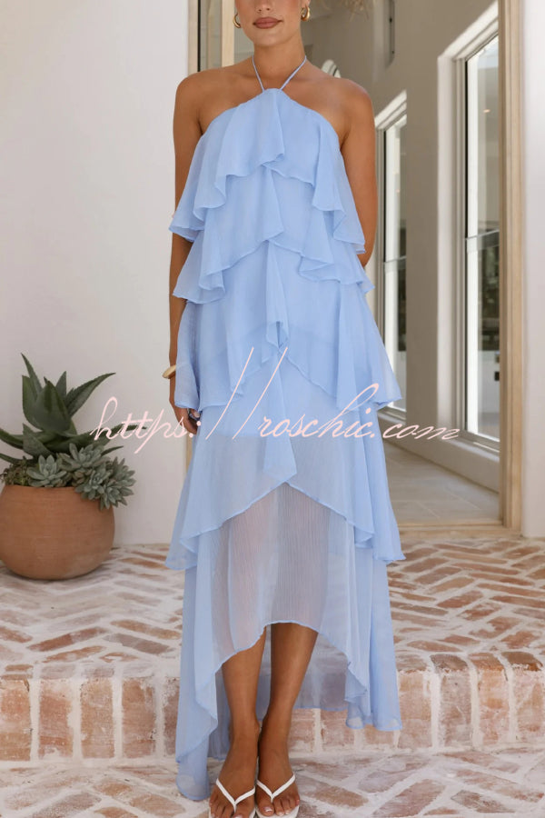 Chiffon Halter Neck Ruffle Maxi Dress – Loose Fit