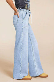 Women's Loose Straight Leg Jeans with Elastic Waist & Pockets