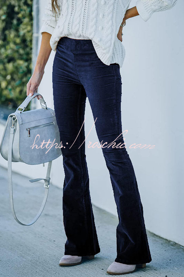 Women's Corduroy Bell Bottom Pants with Elastic Waist