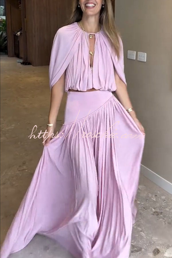 Cutout Neck Crop Top & High-Rise Pleated Maxi Skirt Set