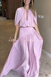 Cutout Neck Crop Top & High-Rise Pleated Maxi Skirt Set