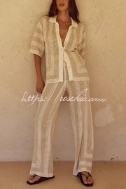 Knit Collared Short-Sleeve Top & Elastic Waist Pants Set