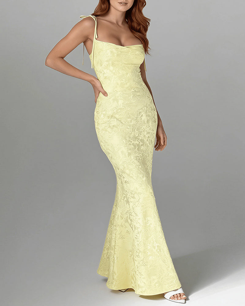 Lace Mermaid Tie-Strap Backless Maxi Dress