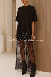 Lace Hem Maxi Dress – Loose Fit Short Sleeve Vacation Dress
