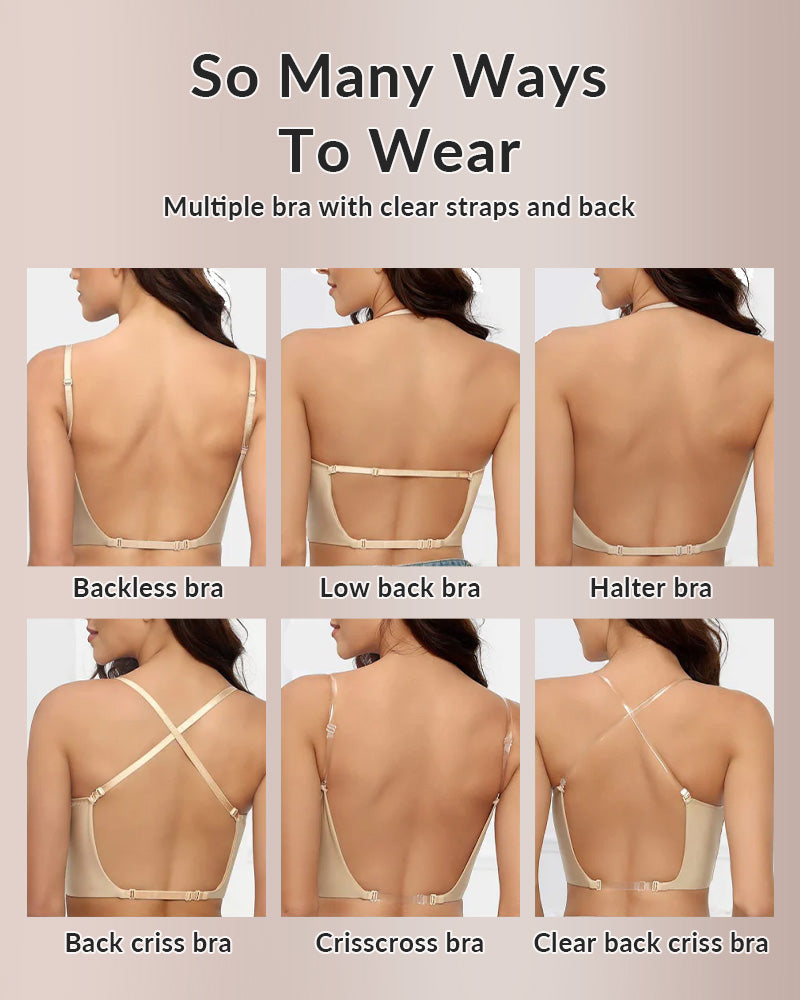 Low Cut U-Shape Backless Push Up Bra with Plunge Support