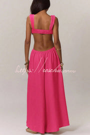 Women's Wide-Leg Jumpsuit – Square Neck Sleeveless Loose Fit