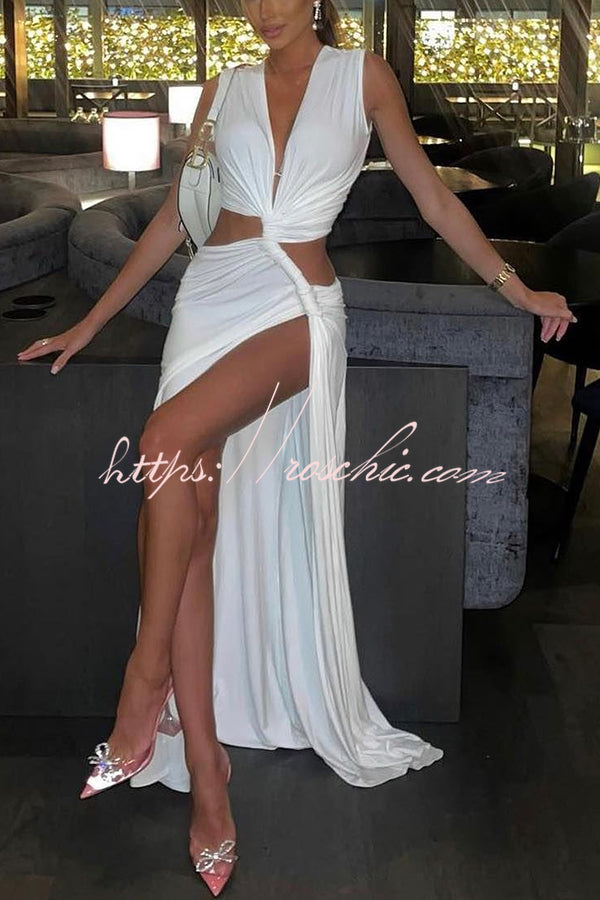 Deep V-Neck Cutout Stretch Maxi Dress for Vacation & Party