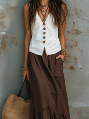 White Cotton-Linen Sleeveless Maxi Dress | Vacation Style