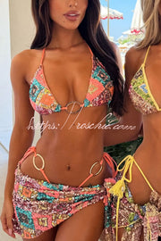Sequin Halter Bikini Set with Beach Cover-Up Mini Skirt