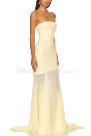 Off-Shoulder Mesh Panel Sleeveless Fitted Maxi Dress