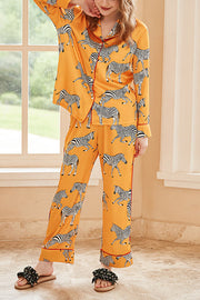 Yellow Zebra Print Long Sleeve Two-Piece Lounge Set
