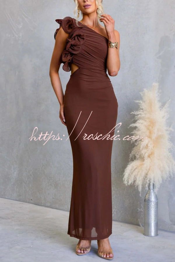 One-Shoulder Mesh Maxi Dress – Slim Fit Party Dress