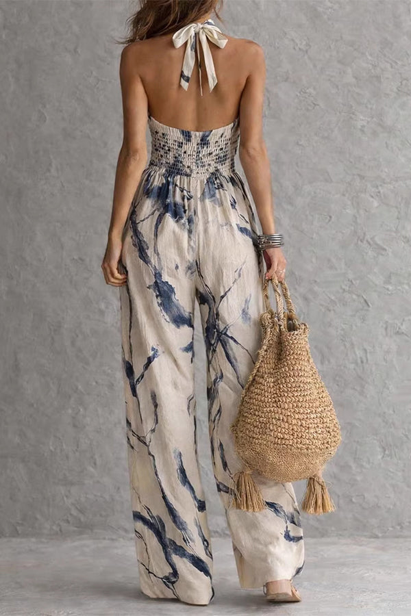 Cobalt Blue Halter Wide-Leg Jumpsuit for Women