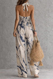Cobalt Blue Halter Wide-Leg Jumpsuit for Women