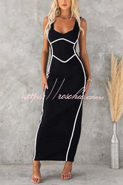 Robe longue moulante extensible sans manches pour tenue de soirée