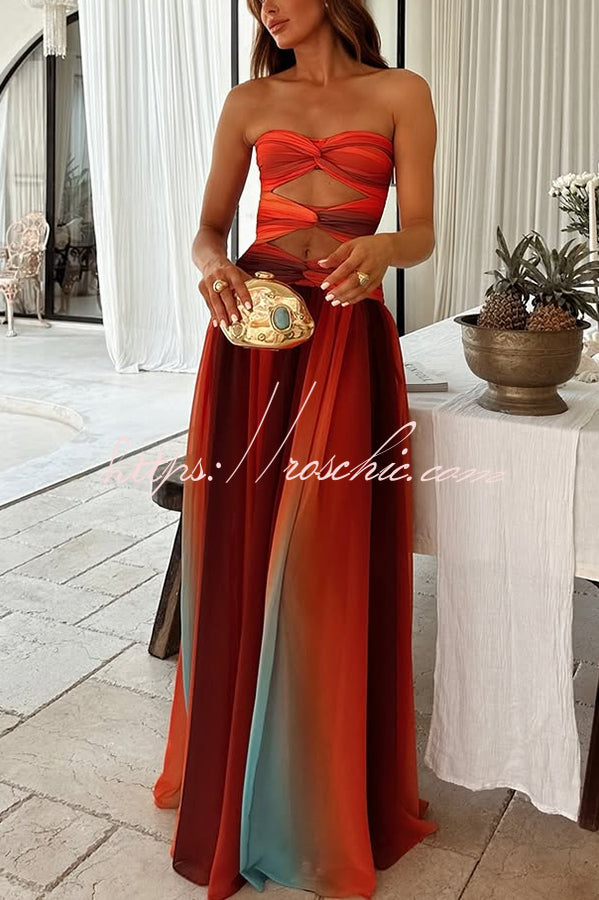 Mesh Printed Off Shoulder Maxi Dress – Sunset Ombre
