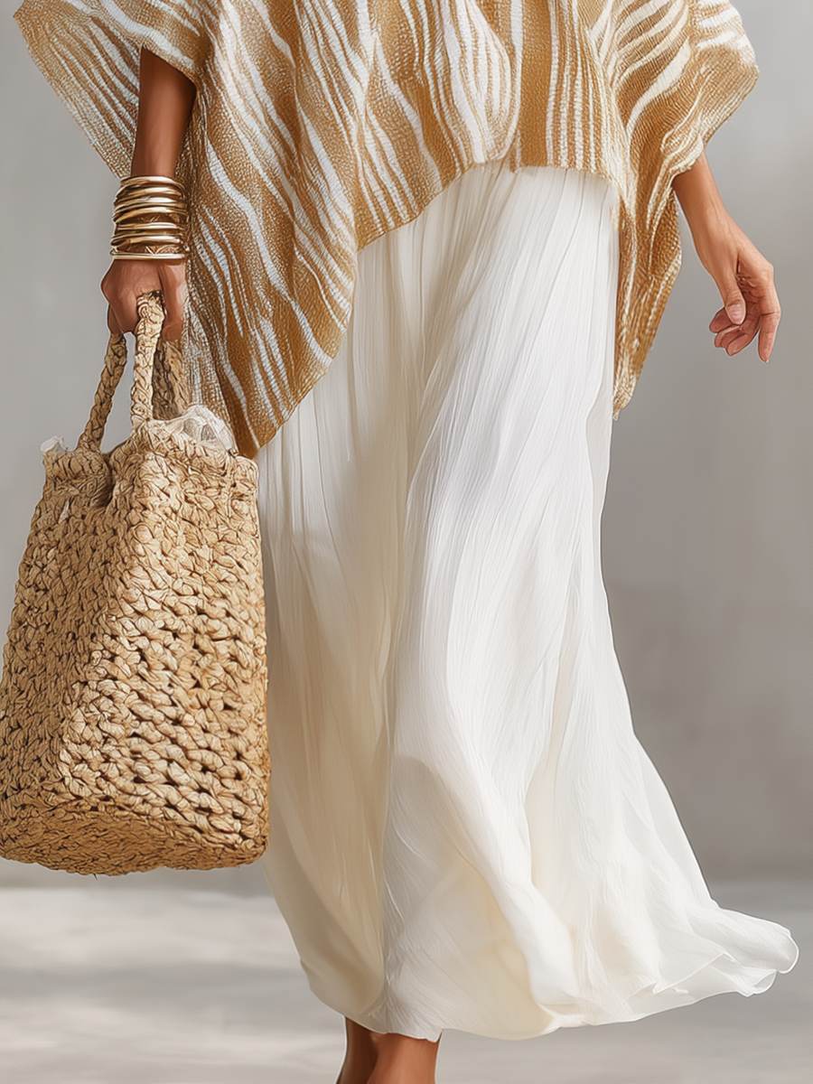 Textured Knit Poncho & Maxi Skirt Two-Piece Set