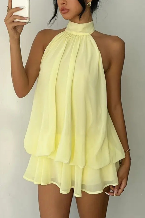 Chiffon Halter Neck Backless Mini Dress | Vacation Style