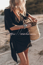 Cotton Linen Blend Knotted Wrap Mini Dress