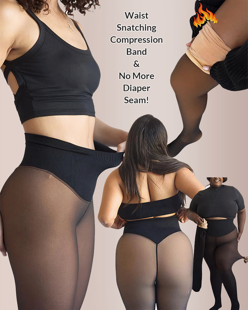 One-Seam Slimming Thermal Tights with Compression Waistband