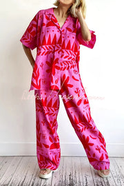 Linen Printed Shirt and Elastic Waist Pants Set