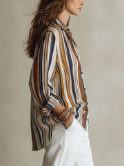 Bohemian Vertical Stripe Long Sleeve Blouse in Earth Tones