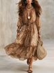 Brown Leopard Print Flowy Maxi Dress with Long Sleeves