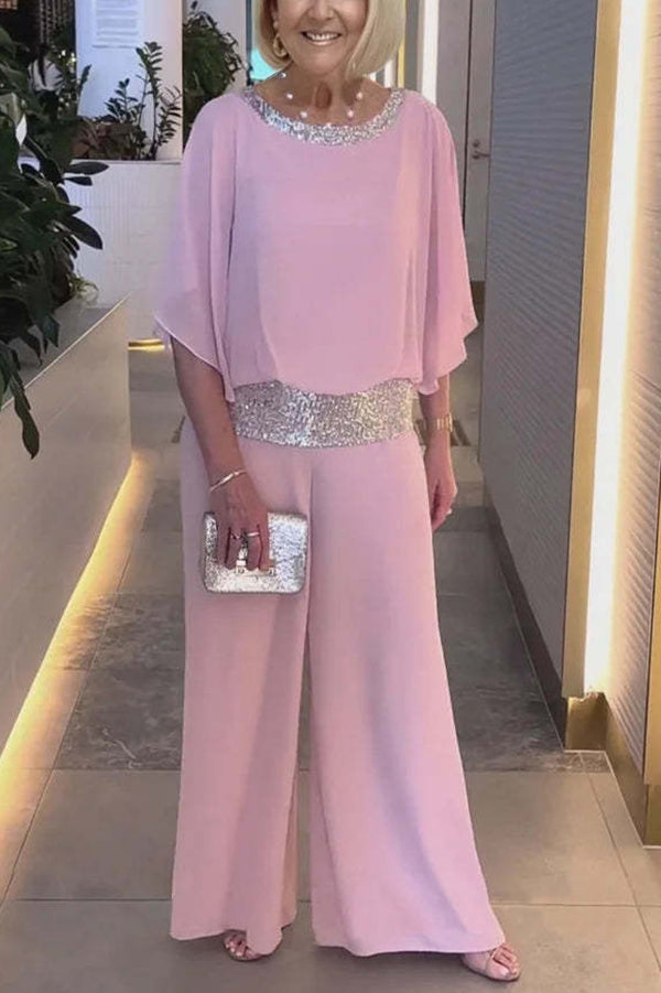 Sequin Patchwork Dolman Sleeve Top & Wide Leg Pants Set