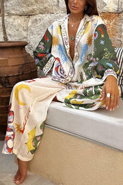 Ensemble chemise et pantalon à manches longues imprimé bohème