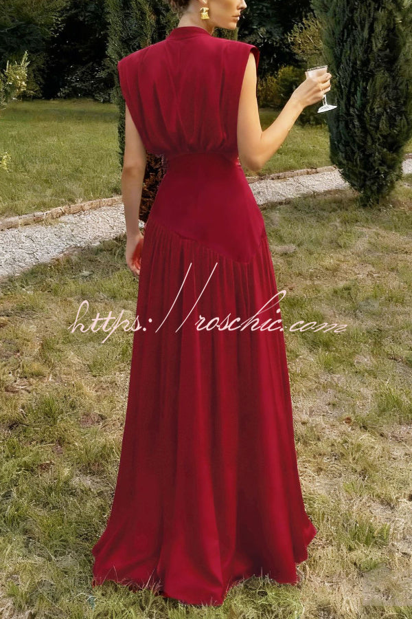 Women's V-Neck Sleeveless Maxi Dress with High Slit