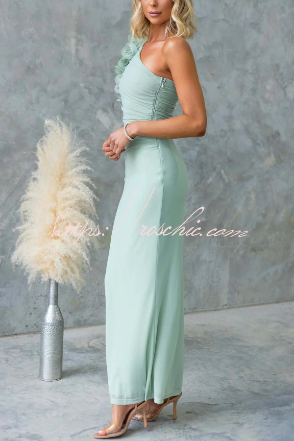 One-Shoulder Mesh Maxi Dress – Slim Fit Party Dress