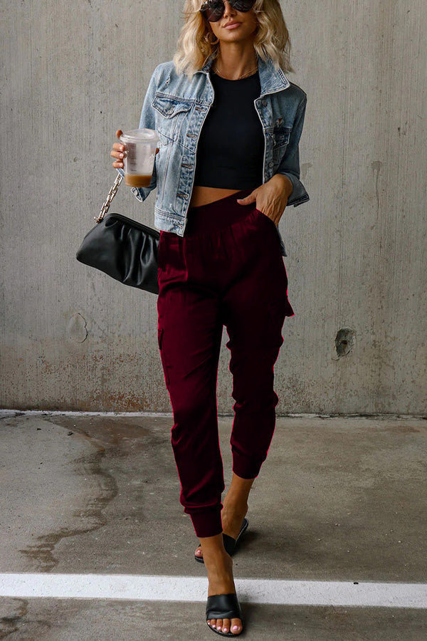 Satin High Waist Joggers with Pockets – Ankle Length