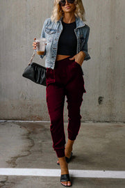 Satin High Waist Joggers with Pockets – Ankle Length