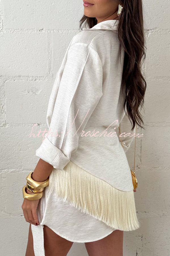 Linen Blend Blouse & Tassel Mini Dress Cover-Up Set