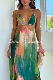 Printed Cutout Back Tie-Up Slit Maxi Dress – Vacation