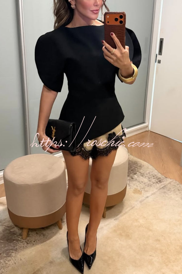 Puff Sleeve Asymmetrical Top | Loose Fit Vacation Blouse