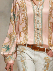 Bohemian Satin Print Long Sleeve Blouse