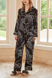 Black Jaguar Print Long Sleeve Two-Piece Lounge Set