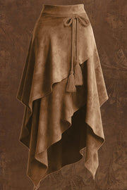 Suede Midi Skirt with Tassel Tie-up Detail