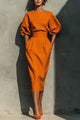 Puff Sleeve High-Waisted Midi Dress with Pockets