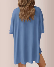 Oversized Tee & Biker Shorts Lounge Set – Viscose Pajama Set