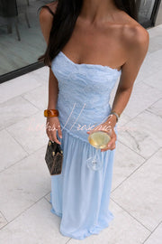 Floral Chiffon Strapless Maxi Dress – Off Shoulder Party Gown