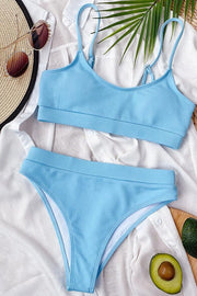Purple Rib-Knit High-Waisted Padded Tankini Top
