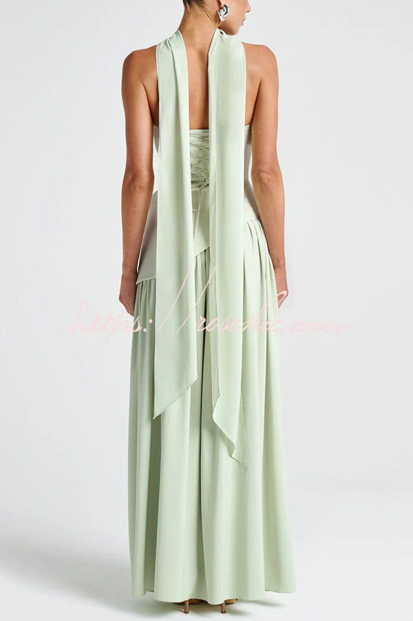 Off-Shoulder Chiffon Pleated Maxi Dress with Slit